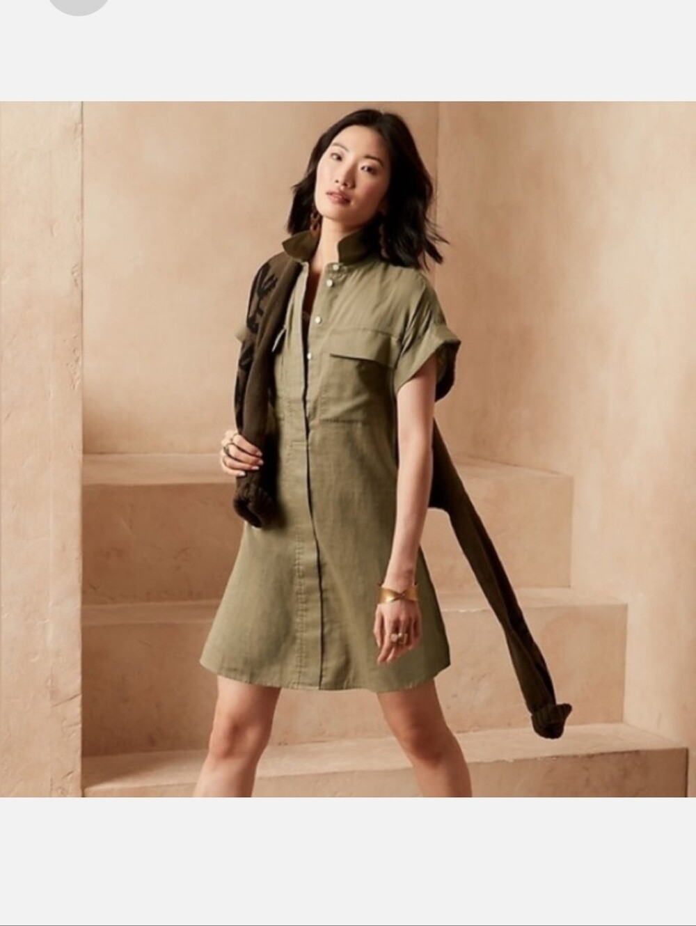 Banana Republic Olive Green Midi Shirt Dress